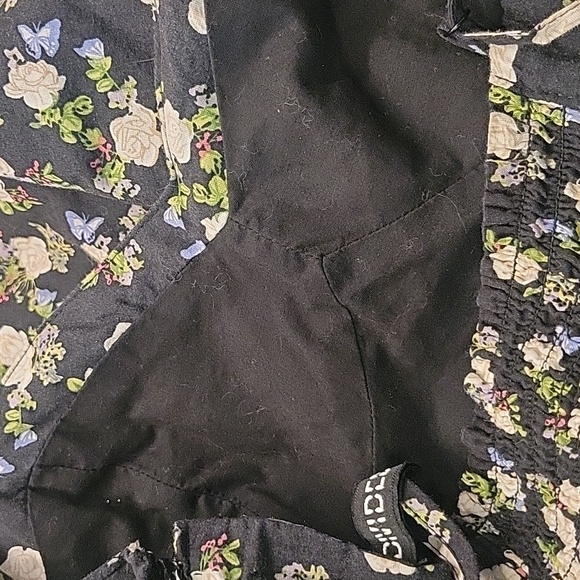 Women Size 6 Dress Black Ivory Floral Butterflies Spaghetti Strap H & M DIVIDED - Picture 6 of 10